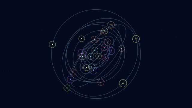 This image shows the solar system, with the sun in the center and planets orbiting around it. Each planet is represented by a different color, and their size and distance from the sun vary