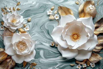 With copyspace in the center, these handmade paper flowers are beautifully colored on a light blue background