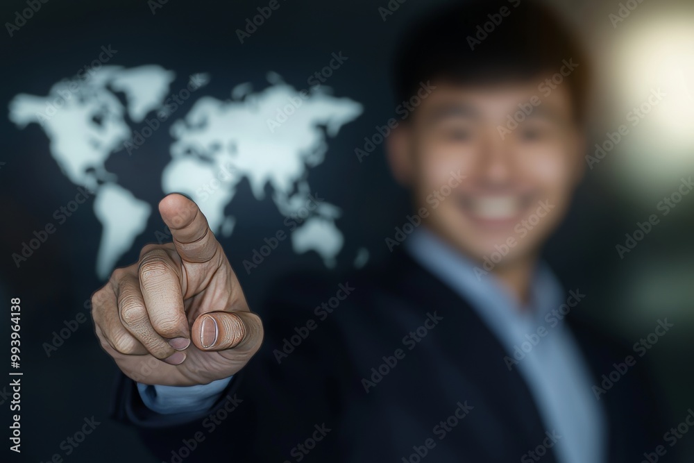 Aufkleber futuristic cyber technology concept depicting a businessman pointing to a graph and bar on his gadge