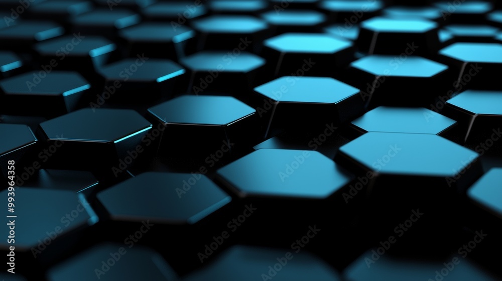 Poster Surface concept with hexagons. Trendy sci-fi technology background with hexagons.
