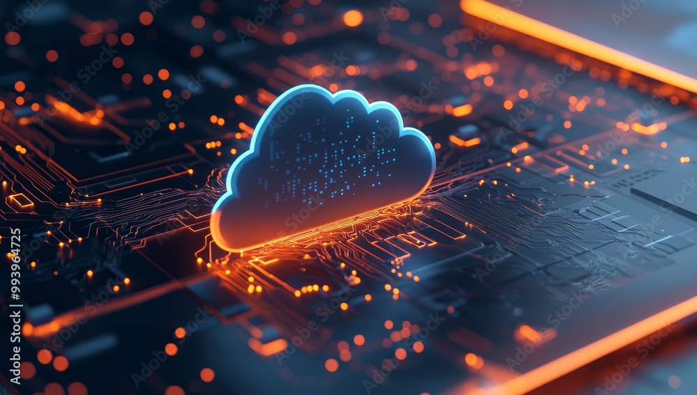Poster web-based futuristic hologram with cloud technology, stock photo