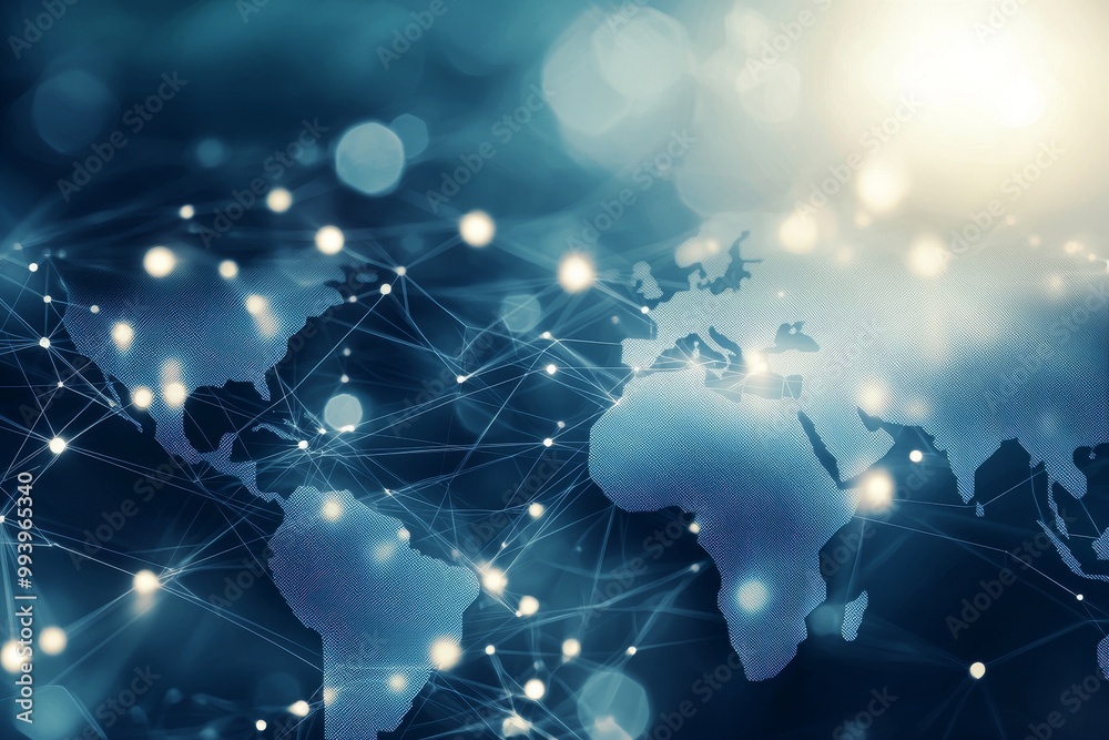 Poster The world map point and line composition concept of global business, digital connection technology, e-commerce, and social networking.