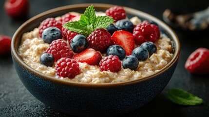 Healthy Bowl of Oatmeal Topped with Fresh Fruits Perfect for Breakfast or Snack