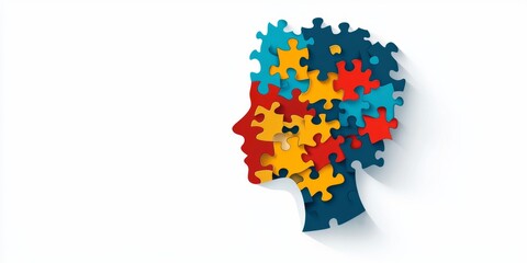 Colorful puzzle pieces unite to represent mental health awareness and self-care concepts