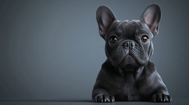 A black dog with big ears and a black nose is looking at the camera