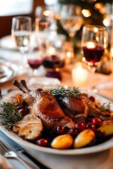 Roasted Duck with Apples and Cranberries for a Festive Meal.