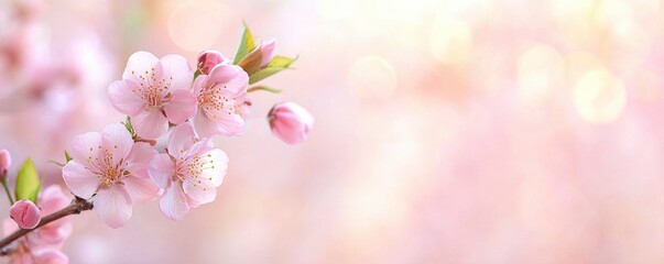 Obraz premium apricot flower tree branches on bright blue bokeh light background with copy space