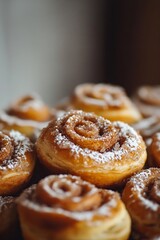 Fototapeta premium Close-up of Delicious Cinnamon Rolls with Powdered Sugar.