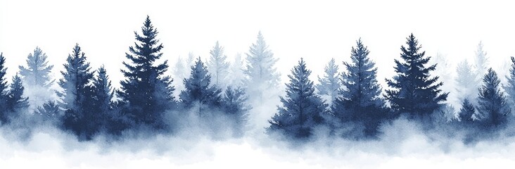 Fototapeta premium Pattern of fog over a spruce forest. Isolated fir trees on a white background.