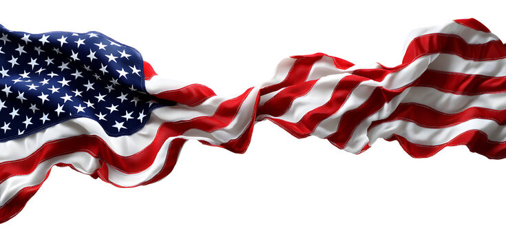 Wavy American Flag Isolated on Transparent Background, Patriotic Design