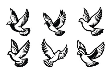 Fototapeta premium Pigeon silhouette design bundle set in creative vector clip art with a white background