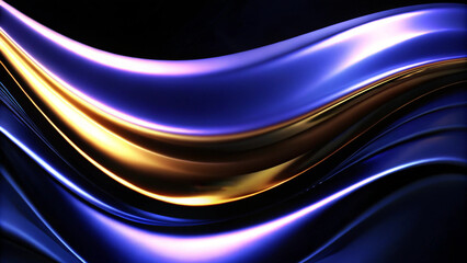 Gold and navy blue waves abstract luxury background for copy space text. Golden colors curve the backdrop. Modern technology futuristic background striped lines.