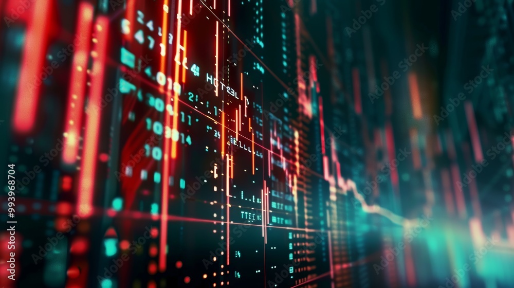 Poster This 4K financial business chart shows profits and losses dynamically over time with diagrams and stock numbers