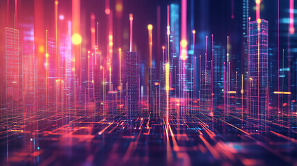 Smart city and big data connection technology, abstract line connection on night city background, communication network concept