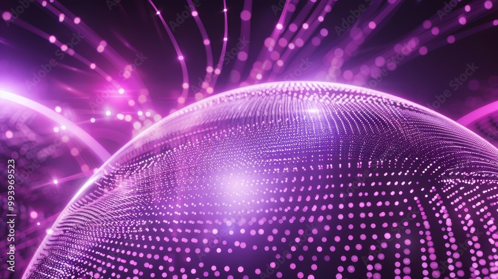 Aufkleber this is a 4k video with sphere grid, animation globe, neon waves, abstract design, violet color and 