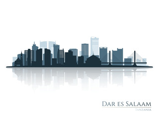 Dar es Salaam skyline silhouette with reflection. Landscape Dar es Salaam, Tanzania. Vector illustration.