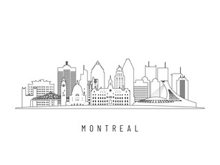 Fototapeta premium Detailed Montreal skyline vector illustration. Montreal buildings in line art style, perfect for modern designs.
