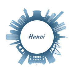 Hanoi skyline with colorful buildings. Circular style. Stock vector illustration.