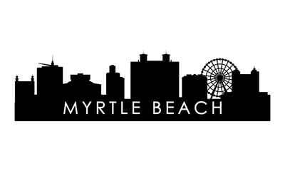 Fototapeta premium Myrtle Beach skyline silhouette. Black Myrtle Beach city design isolated on white background. 