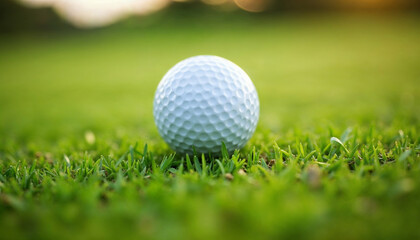 Obraz premium Golf Ball Resting on a Green Grassy Surface