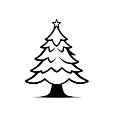 Elegant Christmas Tree Silhouette Vector with Star. vector line art.