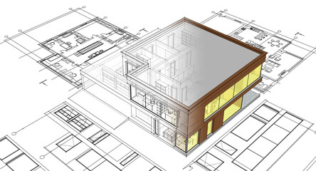 house architectural project sketch 3d illustration