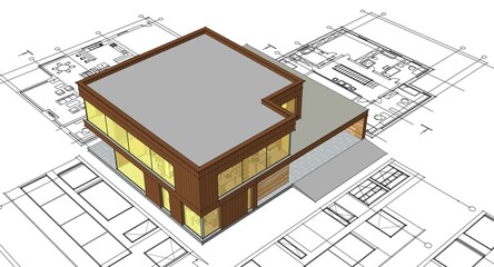 house architectural project sketch 3d illustration