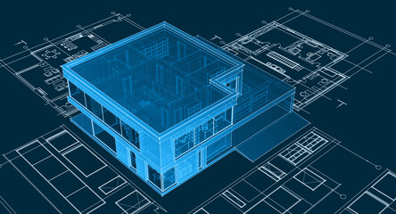 house architectural project sketch 3d illustration