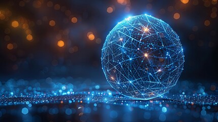 Obraz premium Abstract blue sphere with connecting dots and lines. Wireframe technology sphere. Big data visualization. 3d rendering