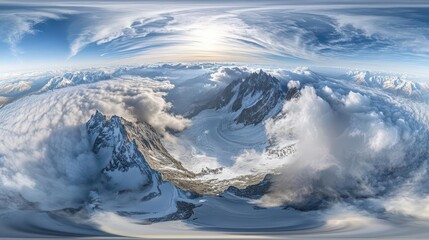 Fototapeta premium A 360degree view from a highaltitude mountain peak