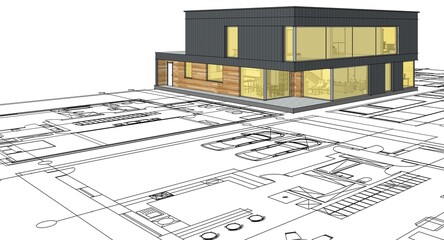 house architectural project sketch 3d illustration