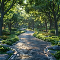 Fototapeta premium a road features seamless asphalt and vibrant greenery, 