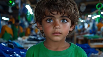 Innocent Child with Big Eyes in Market Environment