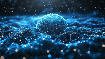 Obraz premium Abstract blue sphere with connecting dots and lines. Wireframe technology sphere. Big data visualization. 3d rendering