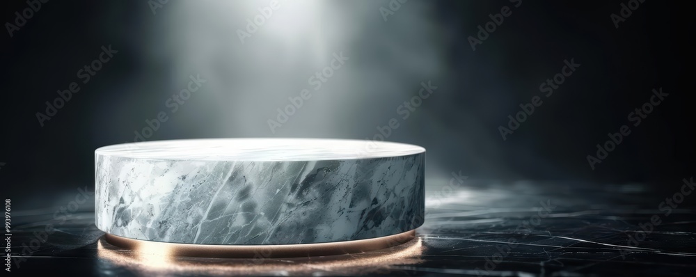 Poster elegant marble pedestal illuminated in soft light, perfect for showcasing products or art in a moder