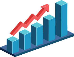 Fototapeta premium Growing line chart in isometric view, blue and red illustration showing financial growth