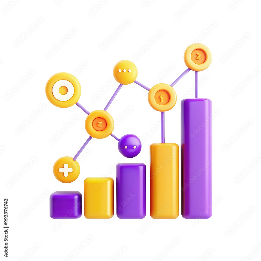 Poster this image features a colorful 3d representation of data visualization with charts and various icons