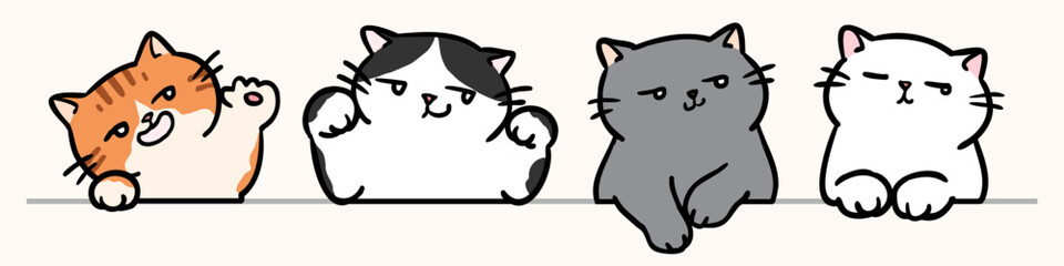 Vector Illustration of Funny Cartoon Cat Head Characters on Isolated Background