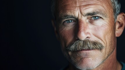 Obraz premium Close-up of mature man with mustache, intense gaze