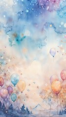 Dreamy watercolor abstract in pastel hues with copy space