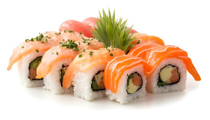 Salmon and Cream Cheese Sushi Rolls with Green Onions and Sesame Seeds