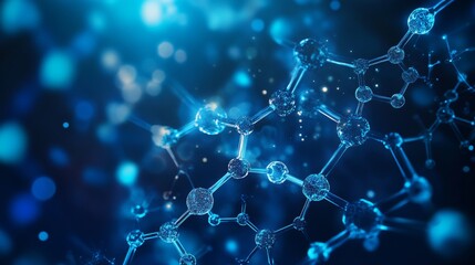 The image shows a computer background featuring scientific elements, like molecules, representing technology.