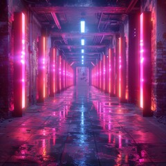 Futuristic equalizer bars in a neon-lit space.