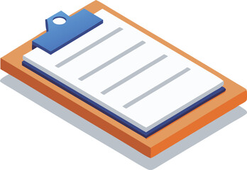 Simple isometric clipboard with documents, business paperwork management illustration