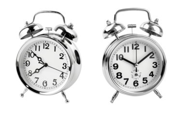 Collection of silver alarm clock isolated on a transparent background, Cutout PNG