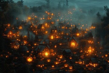 Halloween party background, full moon night illustration, Halloween pumpkin ghost, abandoned house, cemetery, bat, scary tree and Halloween elements Scary website Banner template Vector illustration