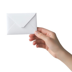 Hand holding envelope isolated on transparent background.