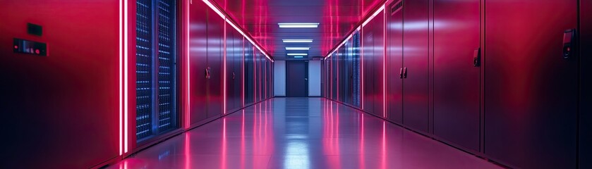 Security protocols are strict in a data storage room, with biometric scanners protecting sensitive information, adding an air of secrecy and high-tech security measures.