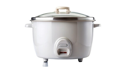 modern rice cooker with sleek design and transparent lid, perfect for cooking rice effortlessly. Its clean white finish adds touch of elegance to any kitchen