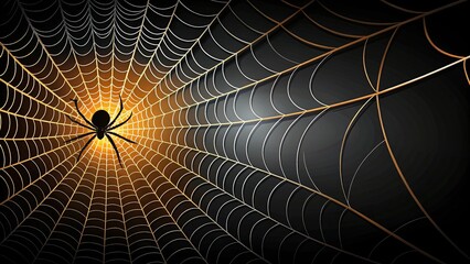 eepy spider webs silhouette isolated on black banner panorama. Halloween background template. Real creepy spider webs on a black banner